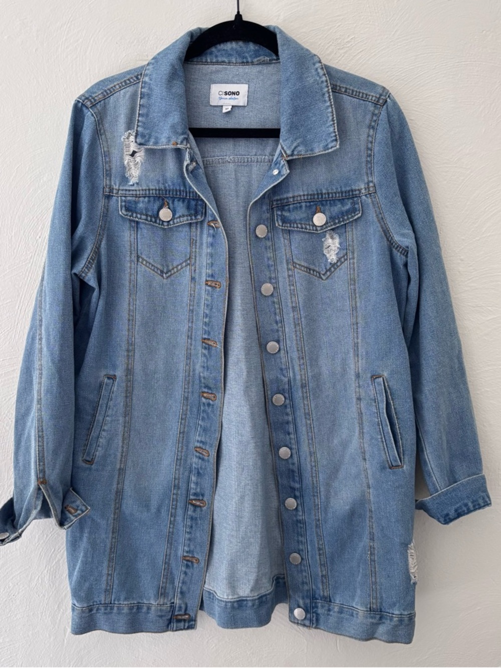 Ci Sono Denim Trucker Jacket Distressed, Boyfriend, Timeless, Classic